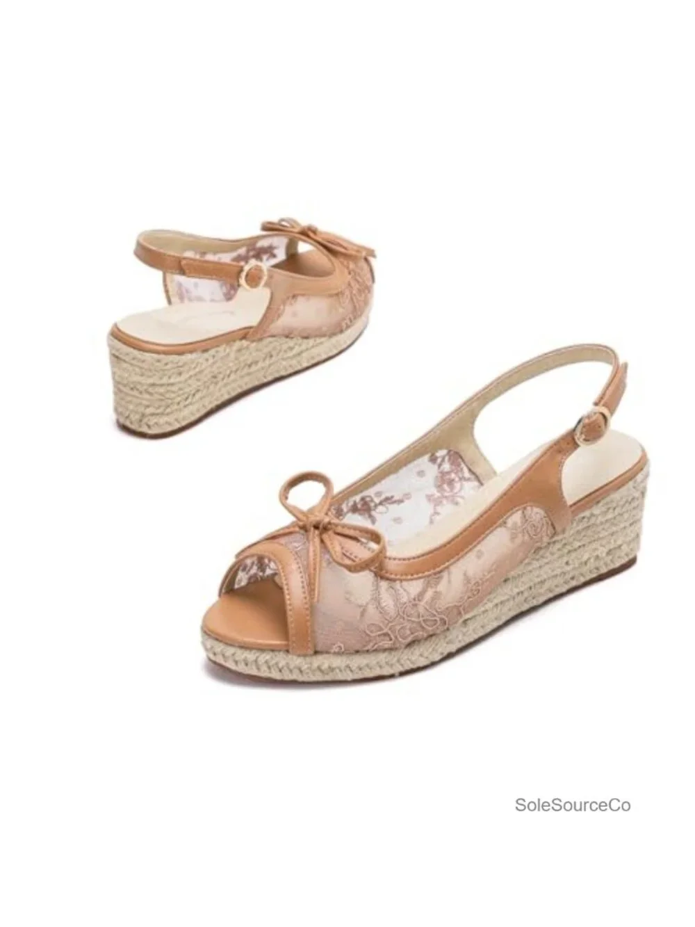 Lace Wedges Heels Espadrille Platform Slingback Sandals Open Toe Buckle Strap